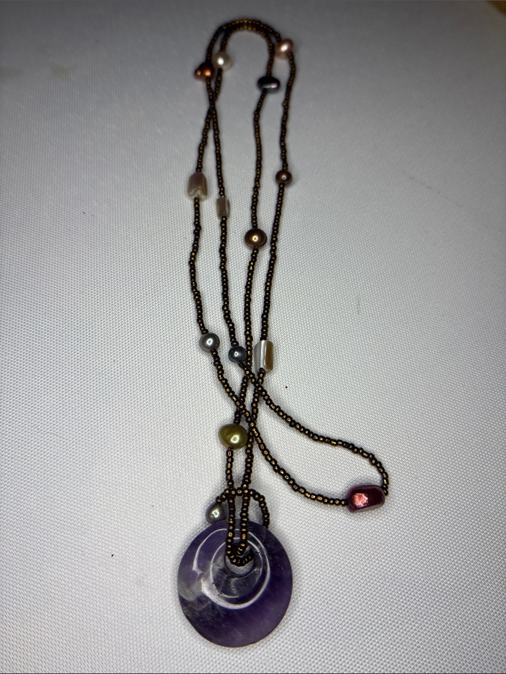 Amethyst colorful baroque pearl long seed bead necklace